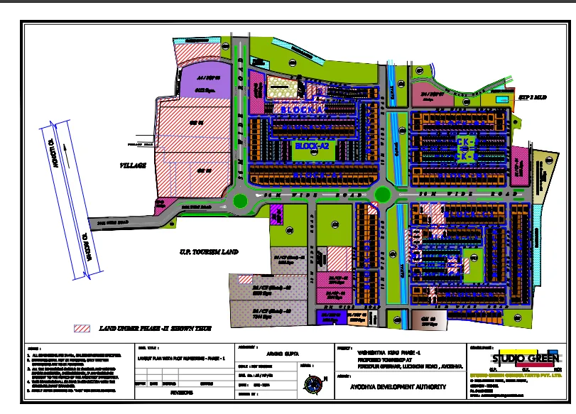 ADA's layout plan of Vashishth Kunj Phase-1 with plot numbering, showing the residential blocks and the hotel, commercial, group housing and school plots