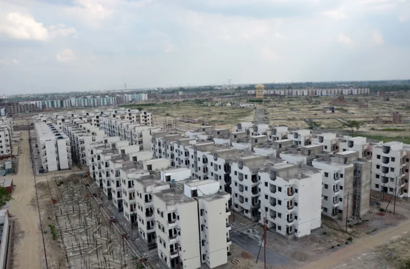 An aerial view of low-rise blocks under construction, from our research analyst's form. She does not say where it was taken
