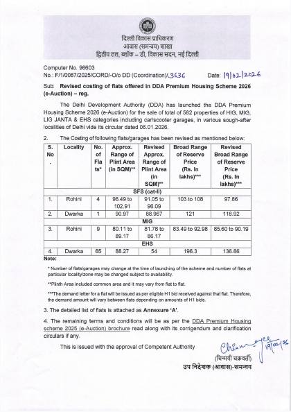 First page of Revised Costing of Flats