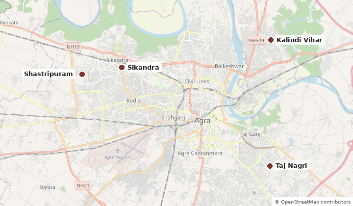 Map of localities with flats or plots on offer in Agra: Shastripuram, Transport Nagar