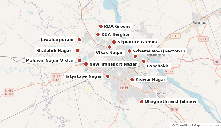 Map of localities with flats or plots on offer in Kanpur: Mahavir Nagar Vistar