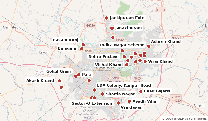 Map of localities with flats or plots on offer in Lucknow: Amrapali Yojana