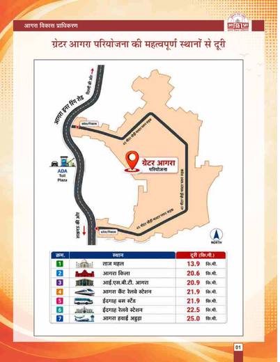 Greater Agra: distances to Taj Mahal, stations, airport