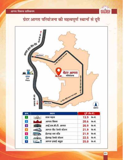 Greater Agra: distances to Taj Mahal, stations, airport