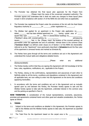 First page of Annexure-V: the Agreement for Sale an allottee signs