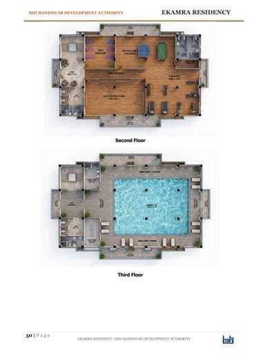 Community hall second and third floors, with the pool