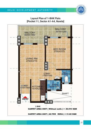 Layout plan, 1 BHK flats, Pocket 11, Sector A1-A4, Narela