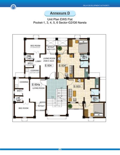 Unit plan of an EWS flat, Pockets 1, 3, 4, 5 and 6, Sector G2 and G6, Narela