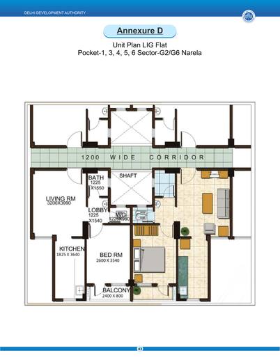 Unit plan of an LIG flat, Pockets 1, 3, 4, 5 and 6, Sector G2 and G6, Narela