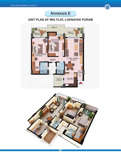 Unit plan of an MIG flat, Loknayakpuram