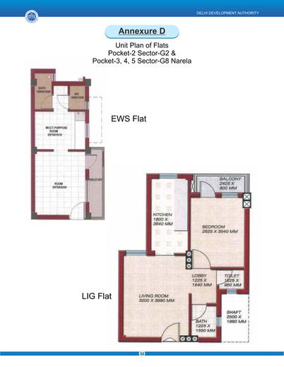 Unit plan of the flats in Pocket 2, Sector G2 and Pockets 3, 4 and 5, Sector G8, Narela