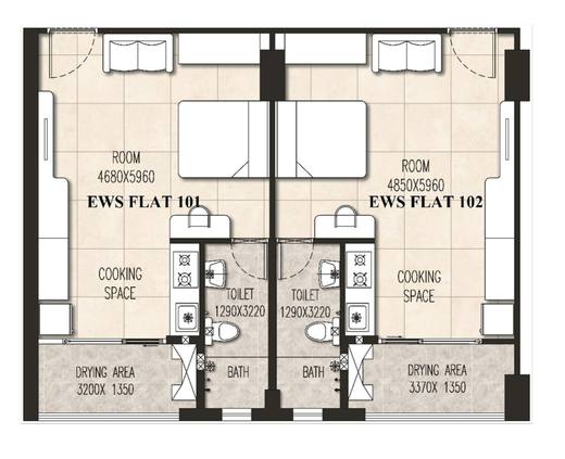 Individual unit layout, paired EWS flats 101 and 102
