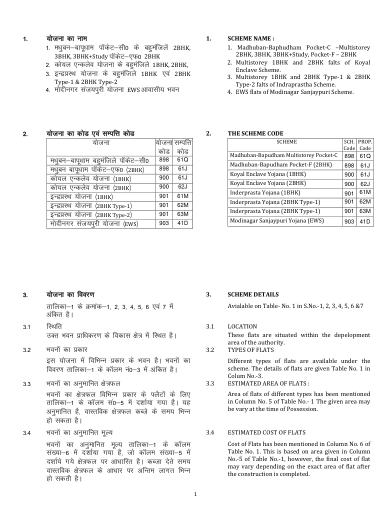 Brochure: scheme codes, eligibility, payment, lease deed and cancellation