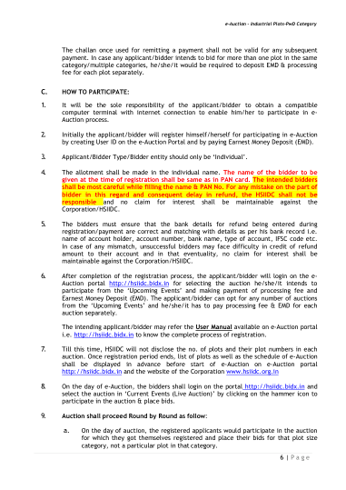 Brochure: bidding, payment, allotment and default