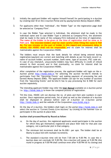 Brochure: bidding, payment, allotment, transfer and default