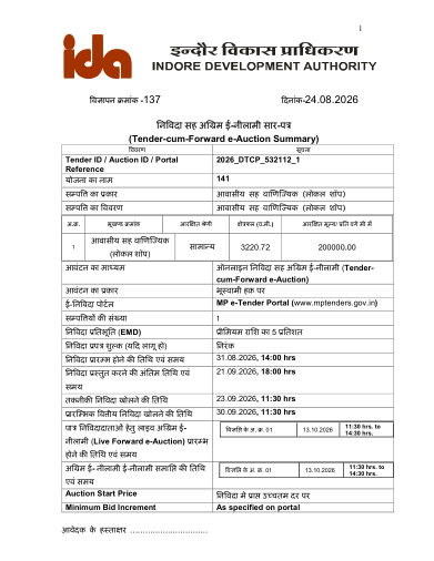 Scheme 141: the tender at a glance