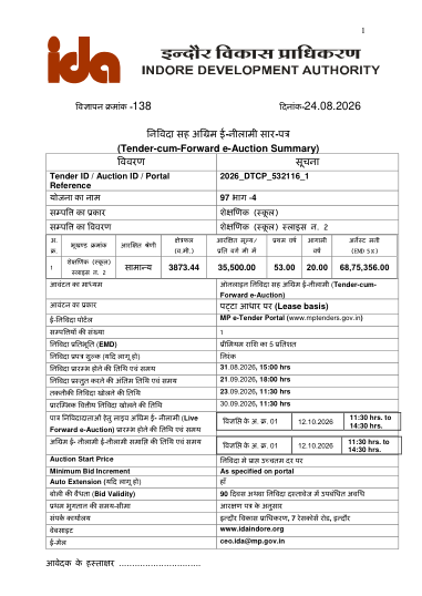 Scheme 97: the tender at a glance
