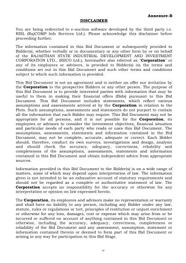 Annexure B: the disclaimer you accept before the portal opens