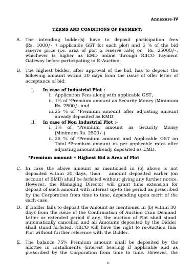 Annexure IV: participation fee, EMD, and the schedule for the balance premium