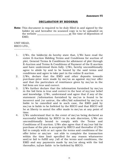 Annexure VI: the declaration every bidder signs and uploads